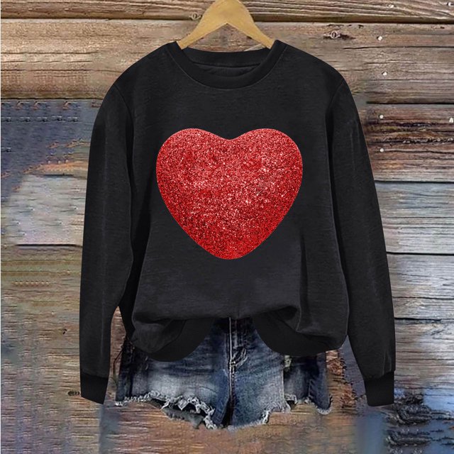 Meichang Sweatshirts Mignons pour Femmes Valentines Day Sweatshirt Drôle Amour Graphique Sweatshirt Manches Longues Col Rond Décontracté Vacances Sweatshirts Valentines Day