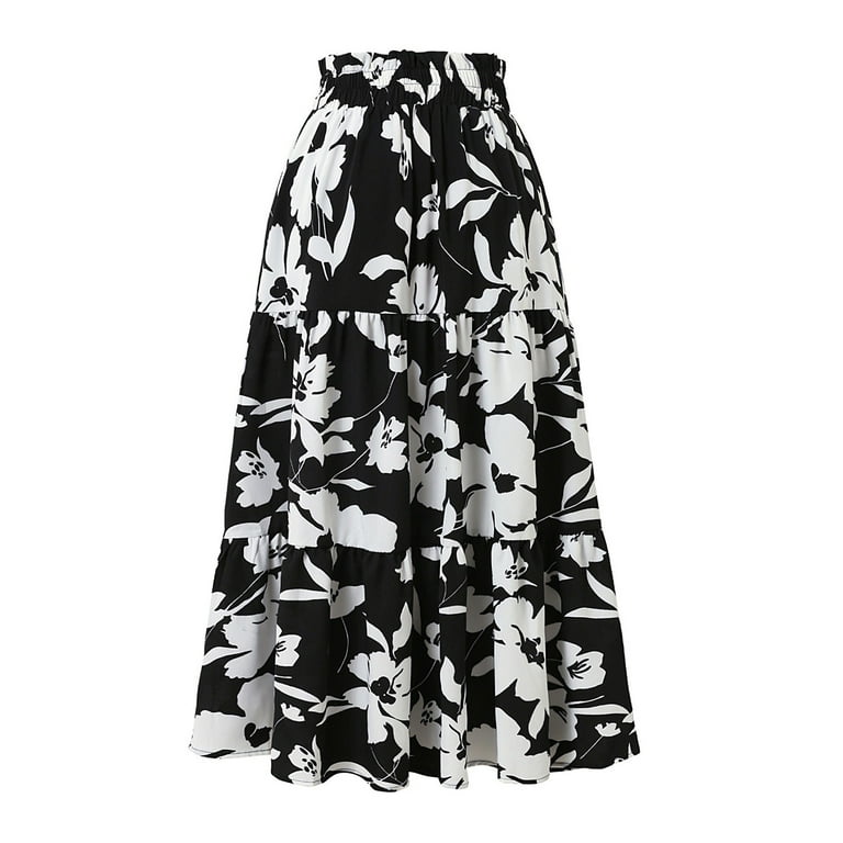 GXIPO Floral Midi Skirt for Women Summer Comfy Tiered