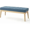thumbnail image 4 of PetFurnishn Upholstered Long Bench Fabric Button-Tufted Bedroom Bench with Birch Wood Legs Mid-Century Modern Entryway Window Bench with Padded Seat, Blue, 4 of 8