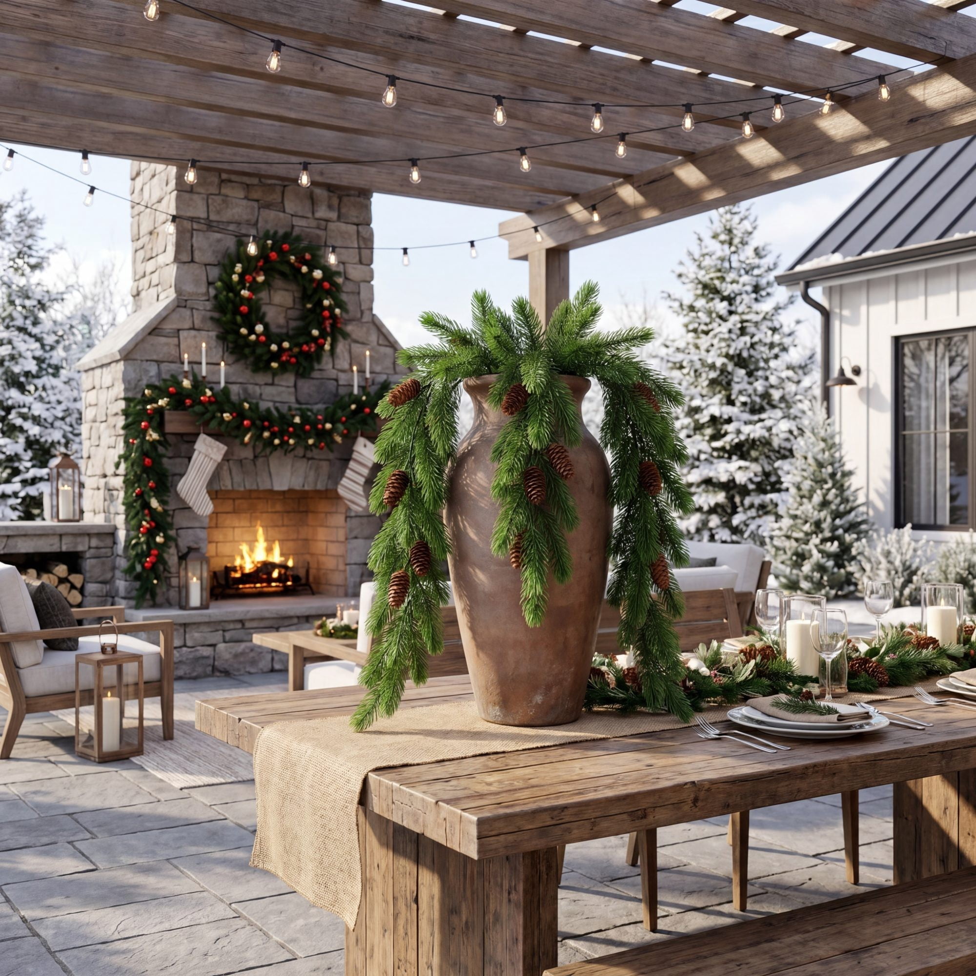 30in. UV Resistant Artificial Christmas Pine & Pinecone Hanging Plant (Indoor/Outdoor) - Set of 3