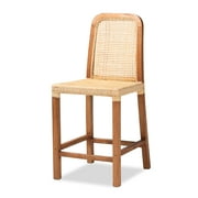 bali & pari Caspia Rattan and Mahogany wood Mid-Century Counter Stool, Natural Brown