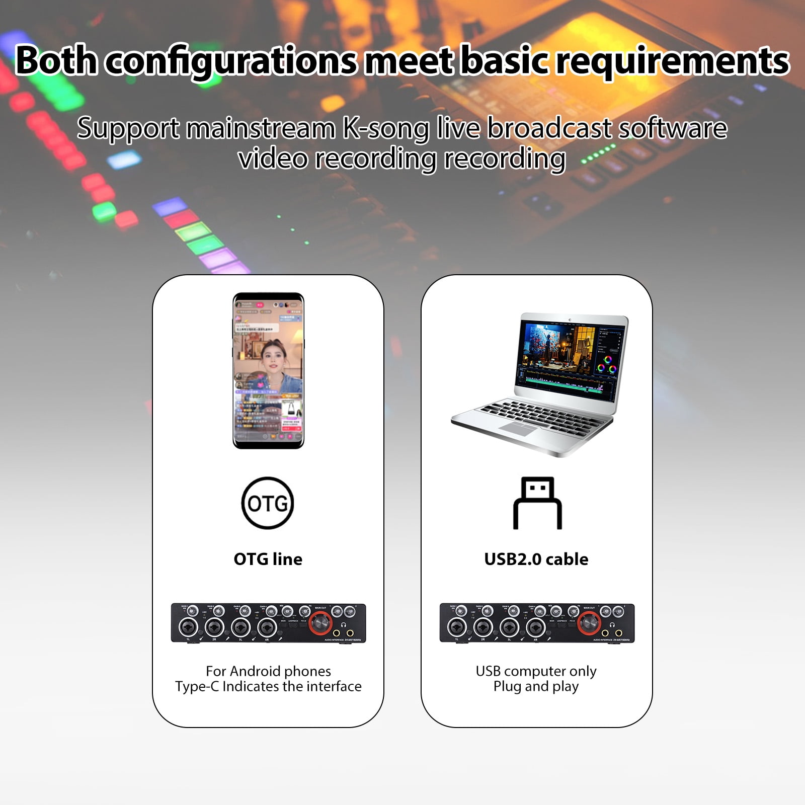 4 Channels Recording Sound Card with Driver Free Audio Interface, 4-in 4-out USB 24 bit/192khz 48V Phantom Power Supply for Professional of Live Streaming Karaoke