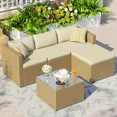 thumbnail image 3 of UDPATIO 5-Piece Patio Furniture Set,Outdoor Patio Furniture Set All-Weather Rattan Wicker Patio Conversation Set with Ottoman, Cushions & Glass Table for Garden & Backyard, Cream White, 3 of 9