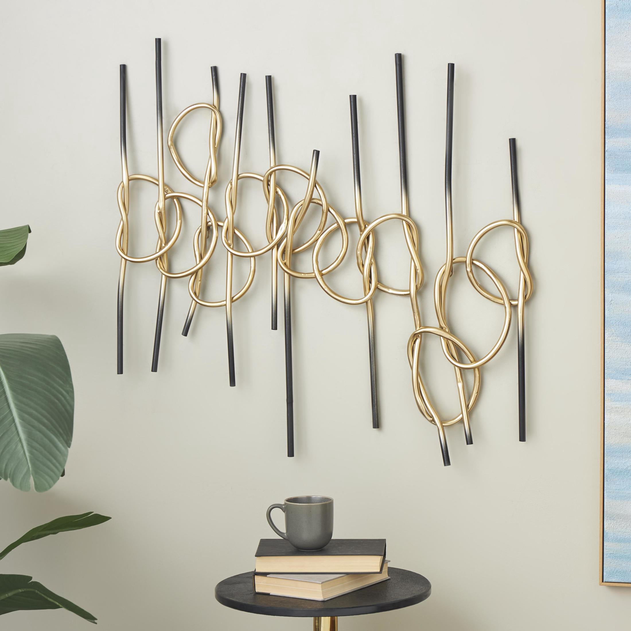 DecMode Gold Metal Knotted Ombre Geometric Wall Decor with Black Ends