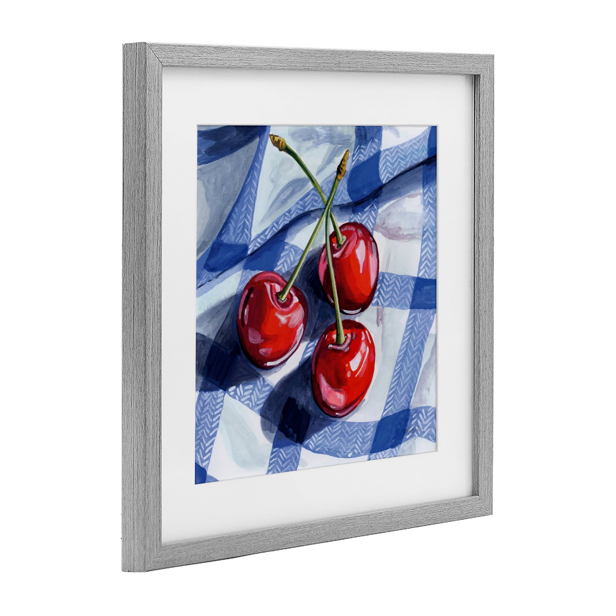 Stupell Industries Three Picnic Cherries on Gingham Gray Framed Print Under Glass, design by Kate Jarvik Birch