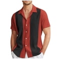 thumbnail image 2 of Men's Vintage Bowling Shirt Short Sleeve Button Down Summer Beach Shirts Red 2XL, 2 of 6