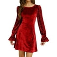 thumbnail image 2 of Sequin Dress for Women Holiday Party Dress Christmas Dresses Formal Sequin Velvet Mini Dress for Women Trendy Long Sleeve A Line Sparkly Trendy U-Shaped Collar Glitter Short Dresses, Red-XXL, 2 of 7