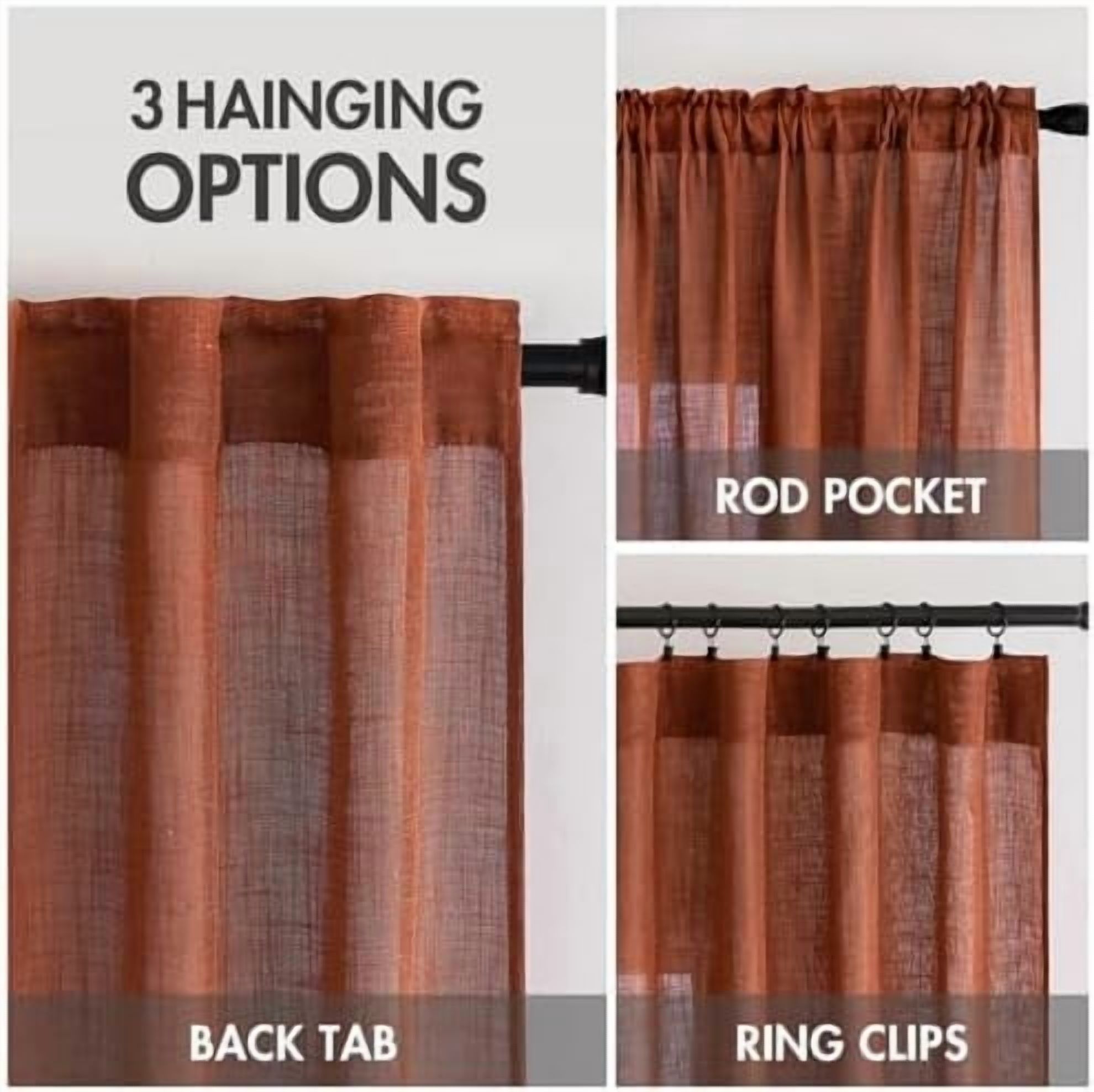 Burnt Orange Linen Curtains 84 Inch Length 2 Panels for Bedroom Living Room, Soft Thick Linen Textured Window Drapes Semi Sheer Light Filtering Back Tab Rod Pocket Burlap Look Fall Decorations