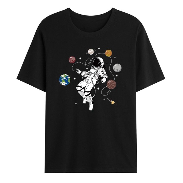 Camiseta de manga corta con estampado de planeta espacial para hombre, informal, a la moda, con cuello redondo Pompotops oipoqjl33798