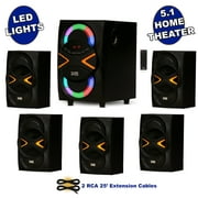 Acoustic Audio AA5210 Home Theater 5.1 Speaker System with Bluetooth LED Lights and 2 Extension Cables