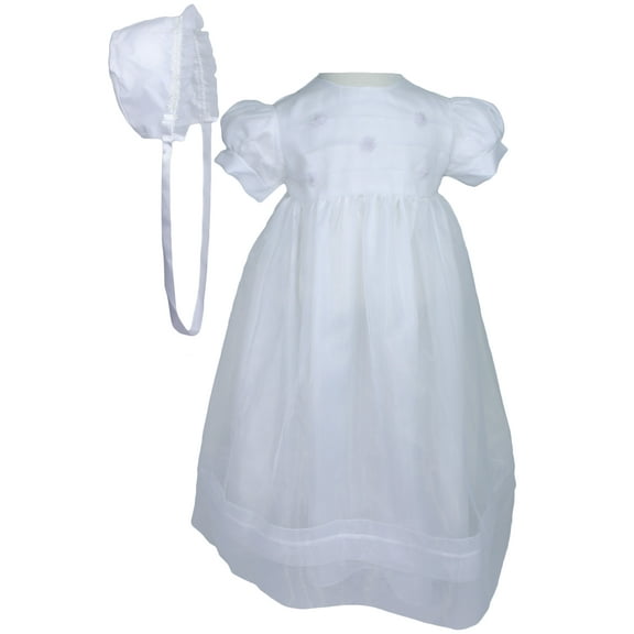 Girls’ White Organza Overlay Gown with Sheer Flowers (Baby)