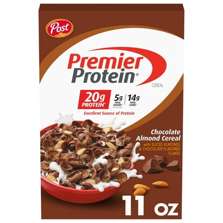 Post Premier Protein Chocolate Almond Cereal, Chocolatey Protein Cereal, Crunchy 11 oz Box