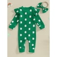 thumbnail image 4 of Baby Girl St. Patrick's Day Outfit Long Sleeve Lucky Clover Jumpsuit Romper with Headband Set Newborn Spring Clothes, 4 of 7