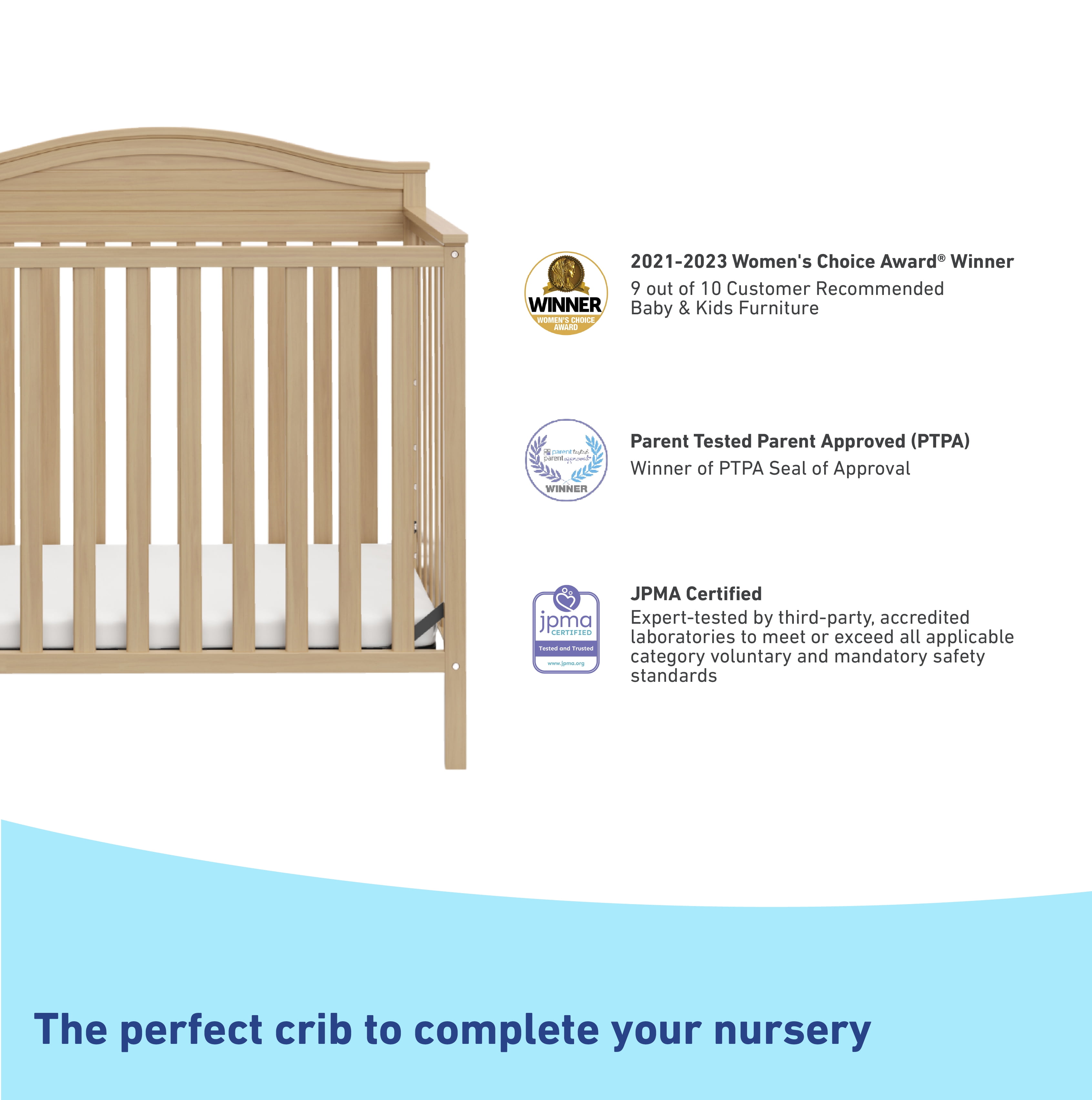 Graco Stella 4-in-1 Convertible Baby Mini Crib with Mattress, Driftwood