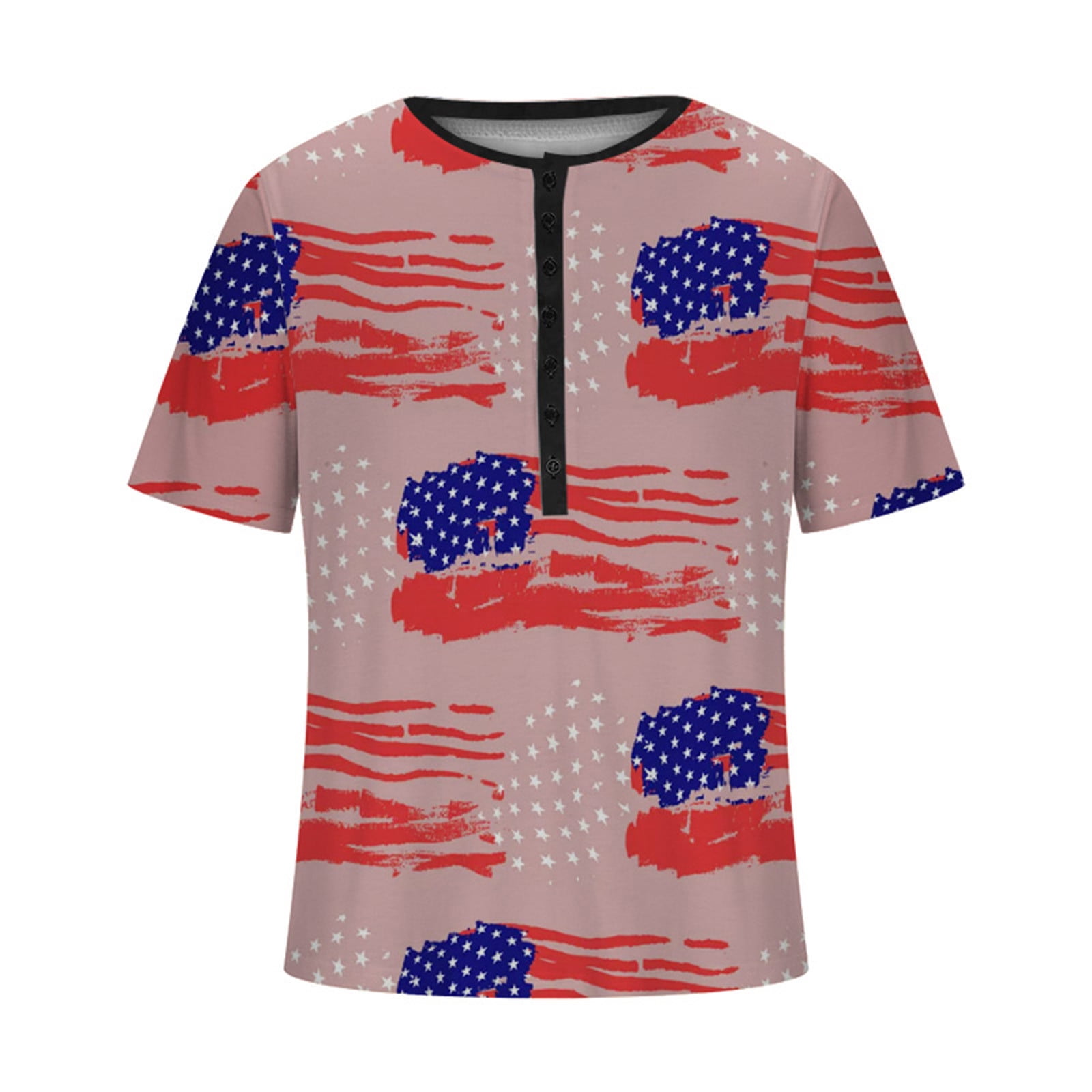 safuny Men's Slim Fit Tops Clearance Holiday Short Sleeve Shirts Round Neck Pullover Independence Day Usa Flag Print Tees Clothing Summer Fashion Pink L