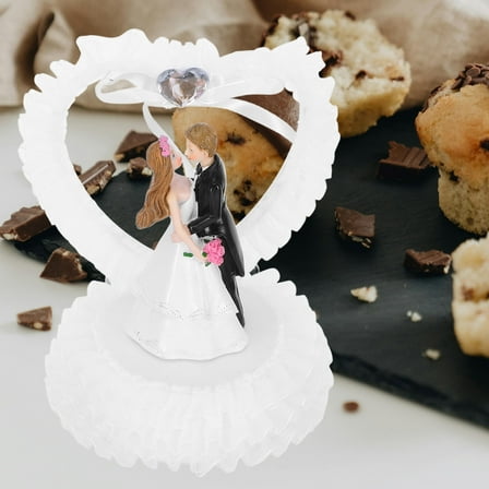 KALLORY Romantic Bride and Groom Figurine Wedding Cake Topper Resin White Elegant Decoration