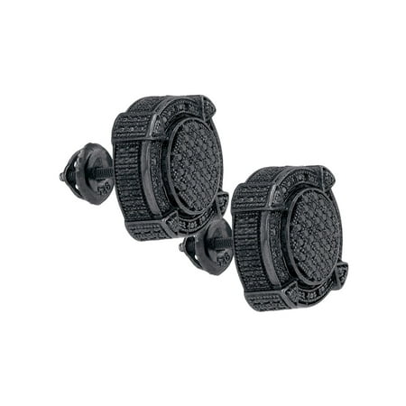 Sterling Silver Round Black Colored Diamond Cluster Screwback Stud Earrings 1/5 Cttw = .2 Cttw (I3 Clarity, round cut)