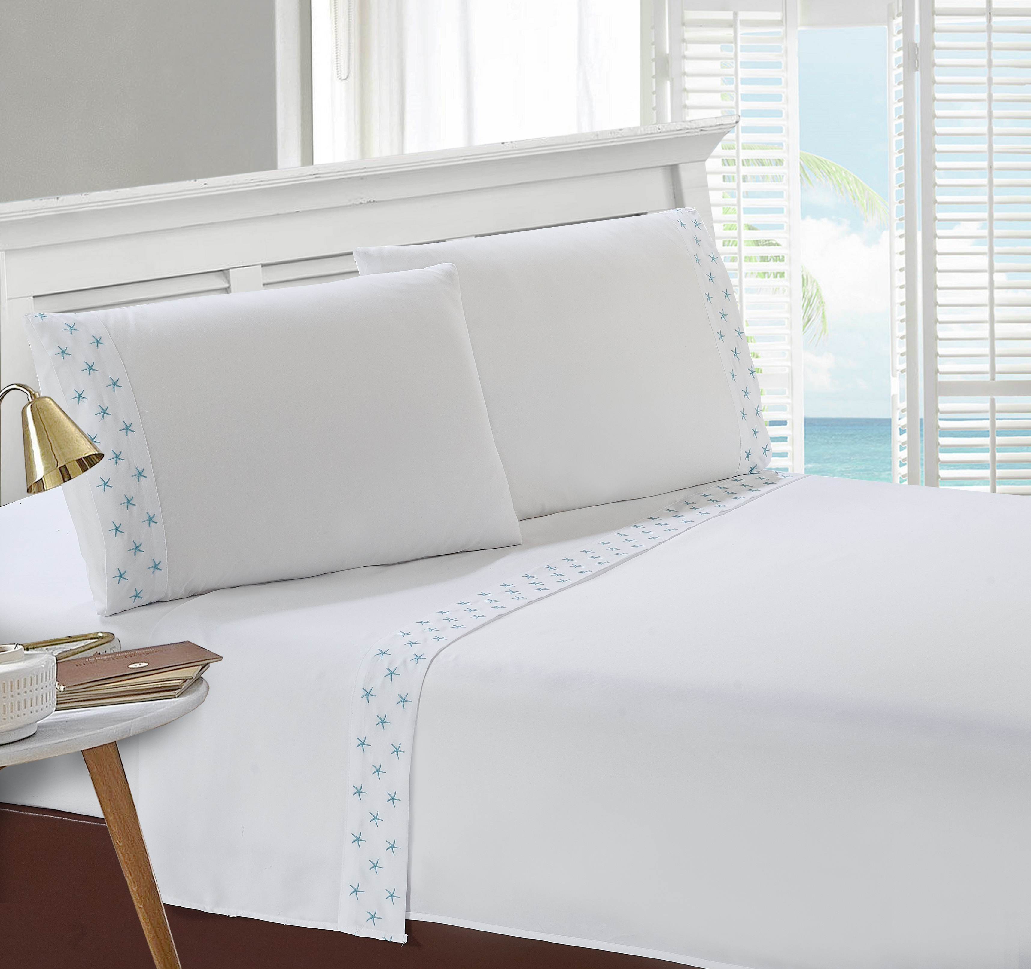 Montego Bay Starfish 4-piece Embroidered Sheet Set Full