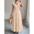 thumbnail image 4 of Beige Womens V-Neck Flowy Maxi Dress With Ruffled Cap Sleeves And Tiered Skirt, 4 of 5