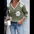 thumbnail image 4 of Suéteres de Cuello en V de Gran Tamaño para Mujer, Suéteres Casuales Sueltos de Larga de Punto Grueso, Suéteres, Tops Verde M, 4 of 9