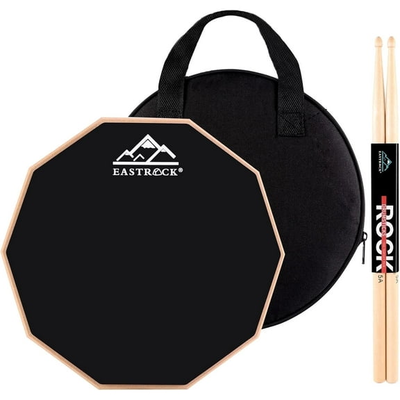 EASTROCK Drun Practice Pad 12 Inch Double Silicone Surface Silent Practice Drum Pad for Beginner Black with Sticks & Bag