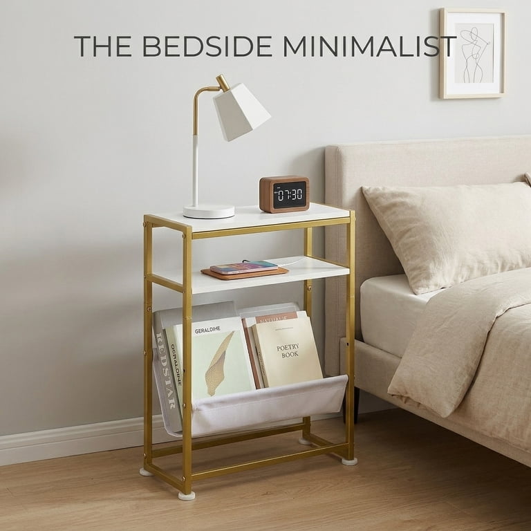 ZEXVIDA Narrow End Table with Magazine Holder, Gold photo 3