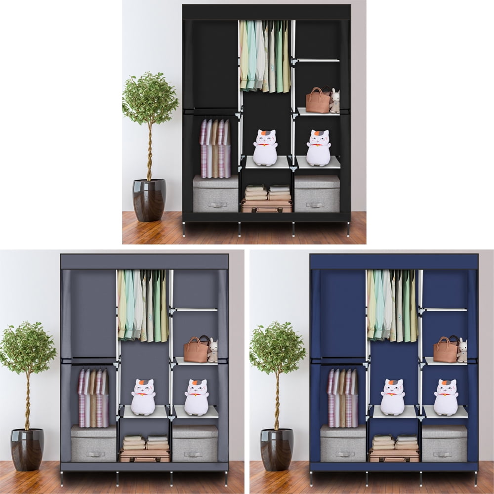 Ktaxon Portable Fabric Wardrobe with Adjustable Shelf Storage Closet with 4 Layers 8 Compartments 49*17*70 in, Gray