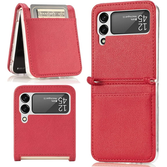 Case for Galaxy Z Flip 4 5G 5G, Galaxy Z Flip 4 5G Wallet PU Leather Case with Card Holder, Shockproof Full-Body Protective Cover Phone Case for Galaxy Z Flip 4 5G 2022, Red