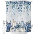 thumbnail image 2 of Shower Curtains for Bathroom, Blue Pumpkin Fall Waterproof Fabric Shower Curtain, Thanksgiving Watercolor Eucalyptus Leaves Decorative Bathroom Curtain for Bathtub, 36"x72", No Hooks Included, 2 of 9
