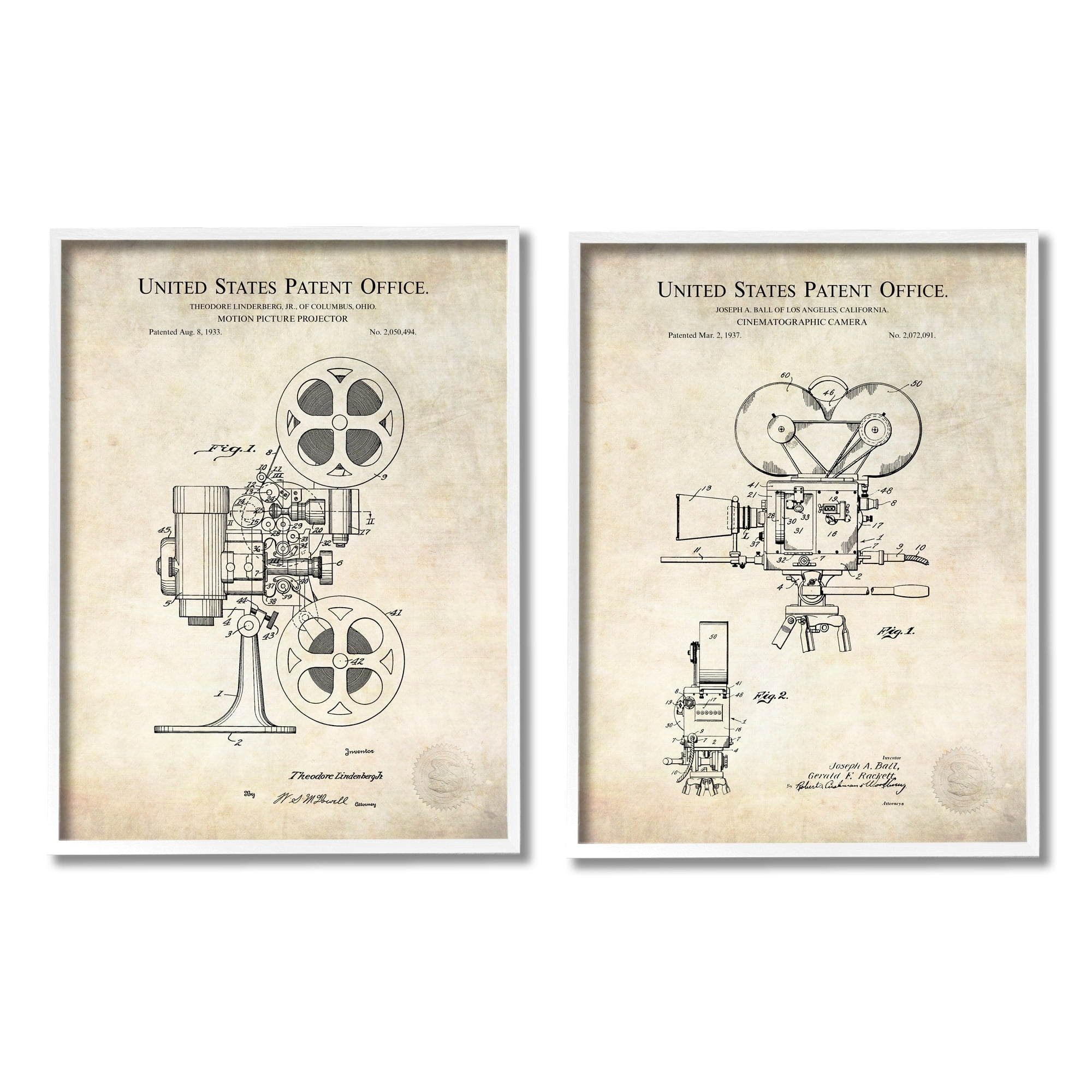 Stupell Industries Vintage Movie Camera Cinema Projector Patent Diagram Framed Wall Art, 11 x 14, Design by Karl Hronek