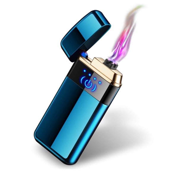 Briquet Électrique à Double Arc Capteur d'Empreintes Digitales Intelligent Briquet Sans Flamme Coupe-Vent Rechargeable par USB Briquet de Mode Meilleur Cadeau pour Vous (Bleu)