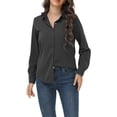 thumbnail image 6 of HAOMEILI Womens Casual Button Down Shirts V Neck Long Sleeve Collared Office Work Blouses Tops, 6 of 7