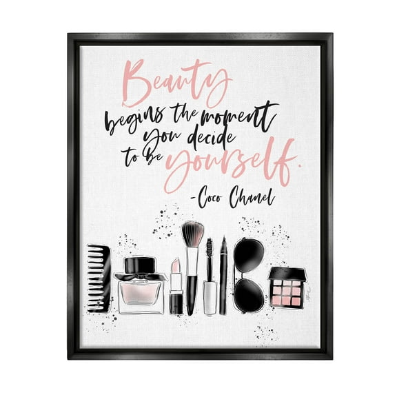 Stupell Industries Beauty Begins Uplifting Fashion Quote Graphic Art Jet Black Floating Framed Canvas Print Wall Art, Design by Alison Petrie