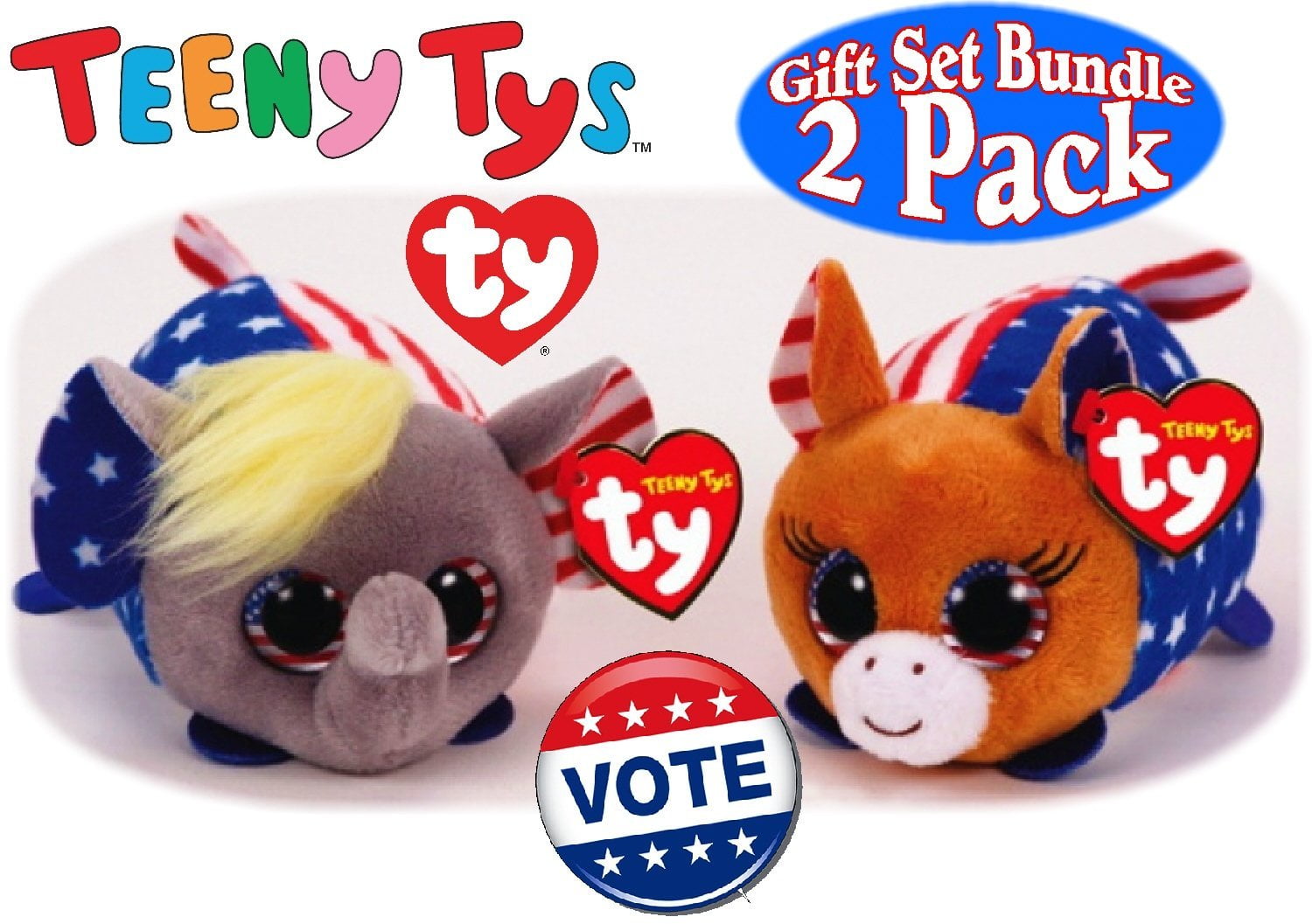 TY Beanie Boos Teeny Tys 4" VOTE DEMOCRAT Donkey Stackable Plush MWMT's Ty Tags 