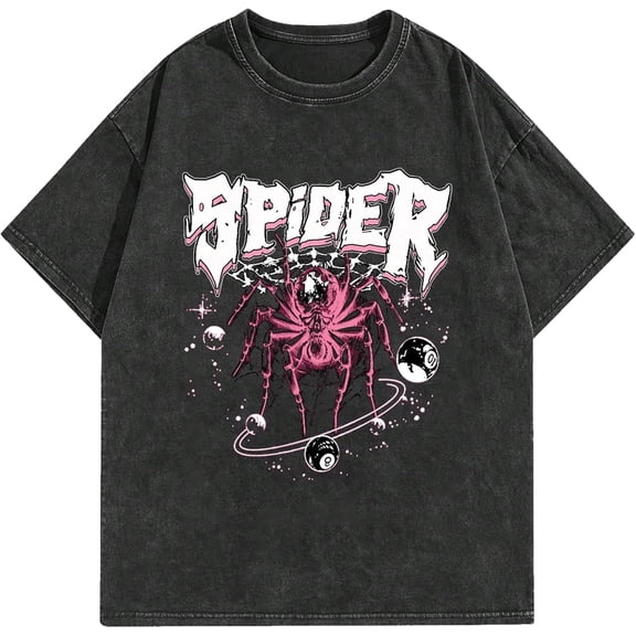 Graphic Tees Vintage Acid Washed Unisex Streetwear Cotton Spider T-Shirt