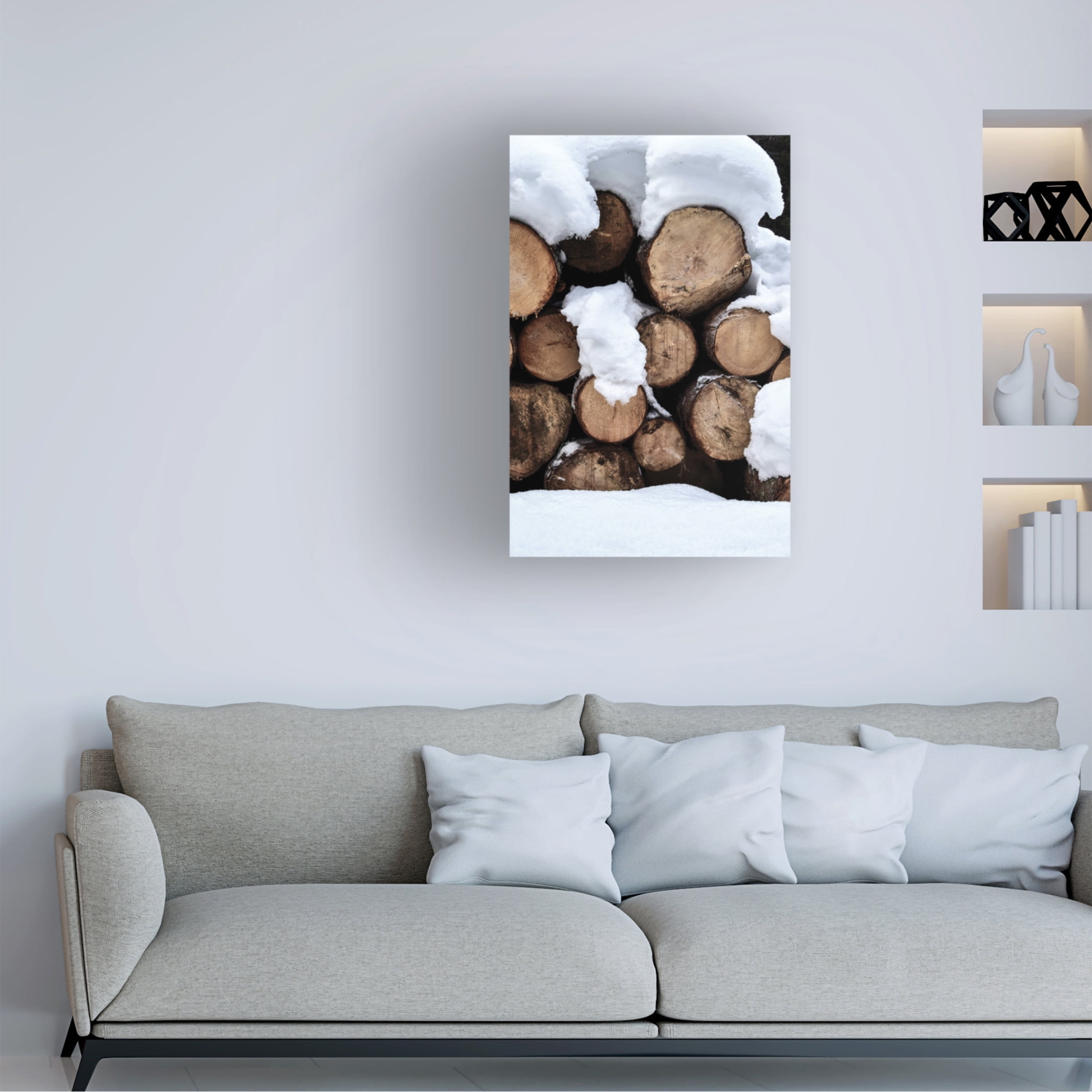 Canvas Wall Art - Incado 'Snow Covered Logs' Wall Art for Living Room, Bedroom, or Office Décor by Trademark Fine Art - 22 x 32 Inches
