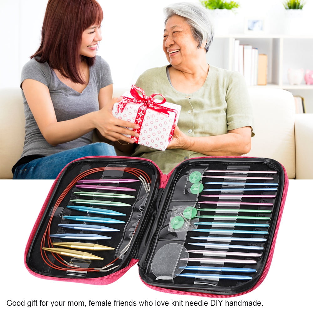 WALFRONT 26PCS Knitting Needles Set Portable Interchangeable Aluminum Circular Knitting Needle Kit