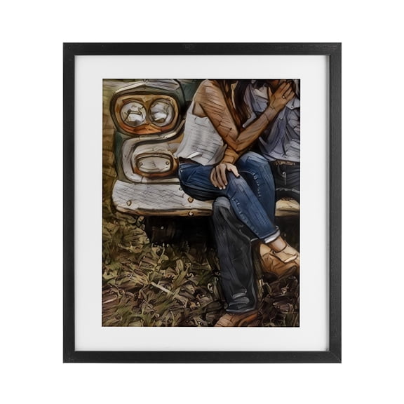 Crossed Legs & Trucks Black Framed Print Under Glass, design by Jesse Keith