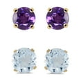 thumbnail image 2 of Paris Jewelry 14k Yellow Gold 1Ct Created Amethyst and Aquamarine 2 Pair Round Stud Earrings Plated, 2 of 2