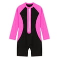 thumbnail image 3 of inhzoy Kids Girls One Piece Swimwear Long Sleeve Boyleg Swimsuit UPF 50+ Shorty Rash Guard Wetsuit Hot Pink 6, 3 of 5