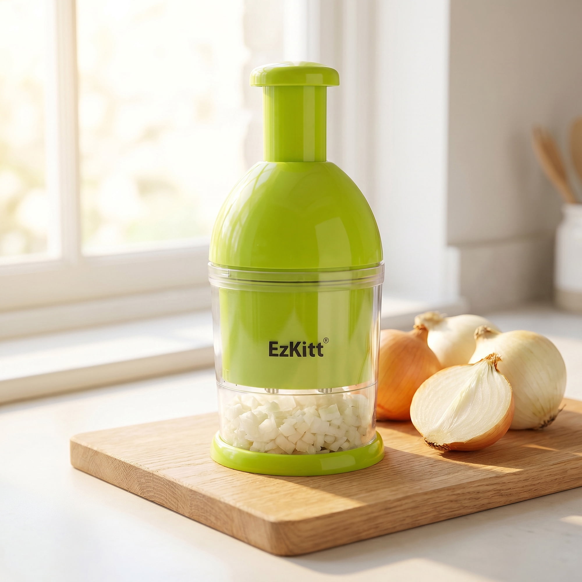 Unique Bargains Vegetable Chopper Food Processor Ergonomic Tap Garlic Chopper Green