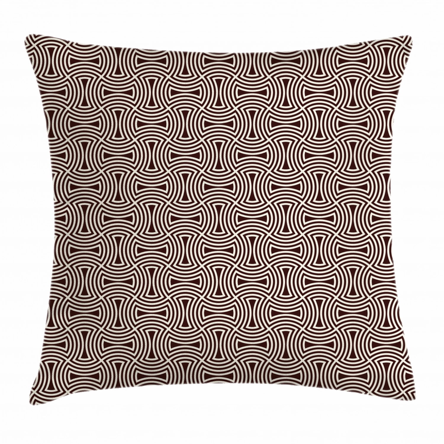 Brown and Cream Throw Pillow Cushion Cover, Curved Lines Mosaic Pattern Interlocking Shapes