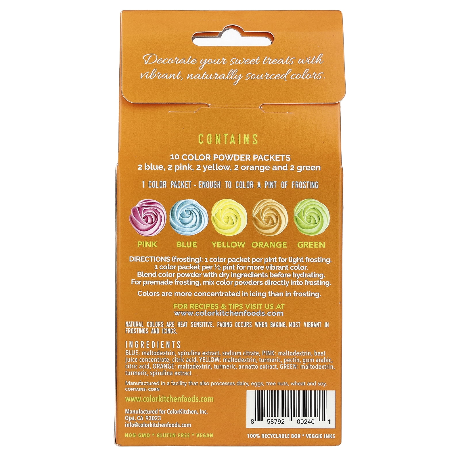 Food Colors From Nature, Multi-Color, 10-Color Packets, 0.088 oz (2.5 g) Each, ColorKitchen