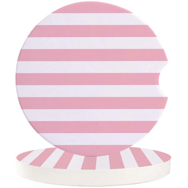 RYLABLUE Ensemble de 6 sous-Verres pour Boissons à Motif Rayures Roses et Blanches, sous-Verres en Céramique Absorbants avec Base en Liège pour Décoration de Table Basse de Cuisine Maison