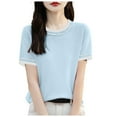 thumbnail image 1 of HXWCHs Women Solid Plus Size T Shirt Women's Short Sleeve T-Shirt Comfortable Allergy Friendly Blouse for Everyday Wear XXL Light Blue, 1 of 4