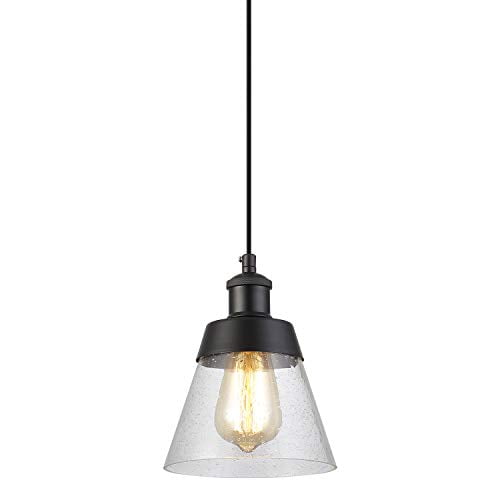 Industrial Glass Pendant Light With Handn Clear Seeded Shade One Adjustable Rustic Mini Lighting Fixture For Kitchen Island Cafe Bar Farmhouse Black Com Industrial Glass Pendant Light With, Clear Seeded Glass Pendant Light Shades