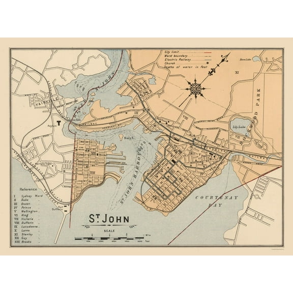 Historic Map - St John New Brunswick Canada - White 1906 - 30.92 x 23 - Vintage Wall Art