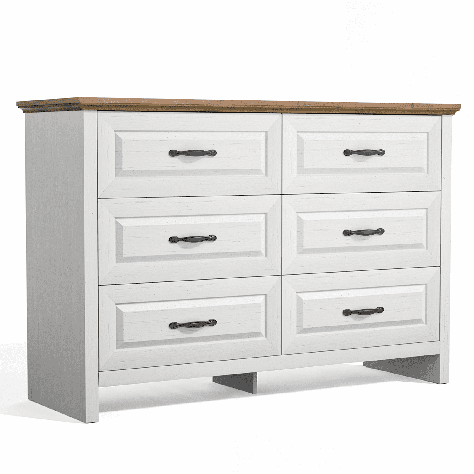 CHITOOMA 6 Drawer Double Dresser, 47.2" Adult Wood Storage Side Cabinet Chest of Drawer for Bedroom Living Room Hallway, White & Brown