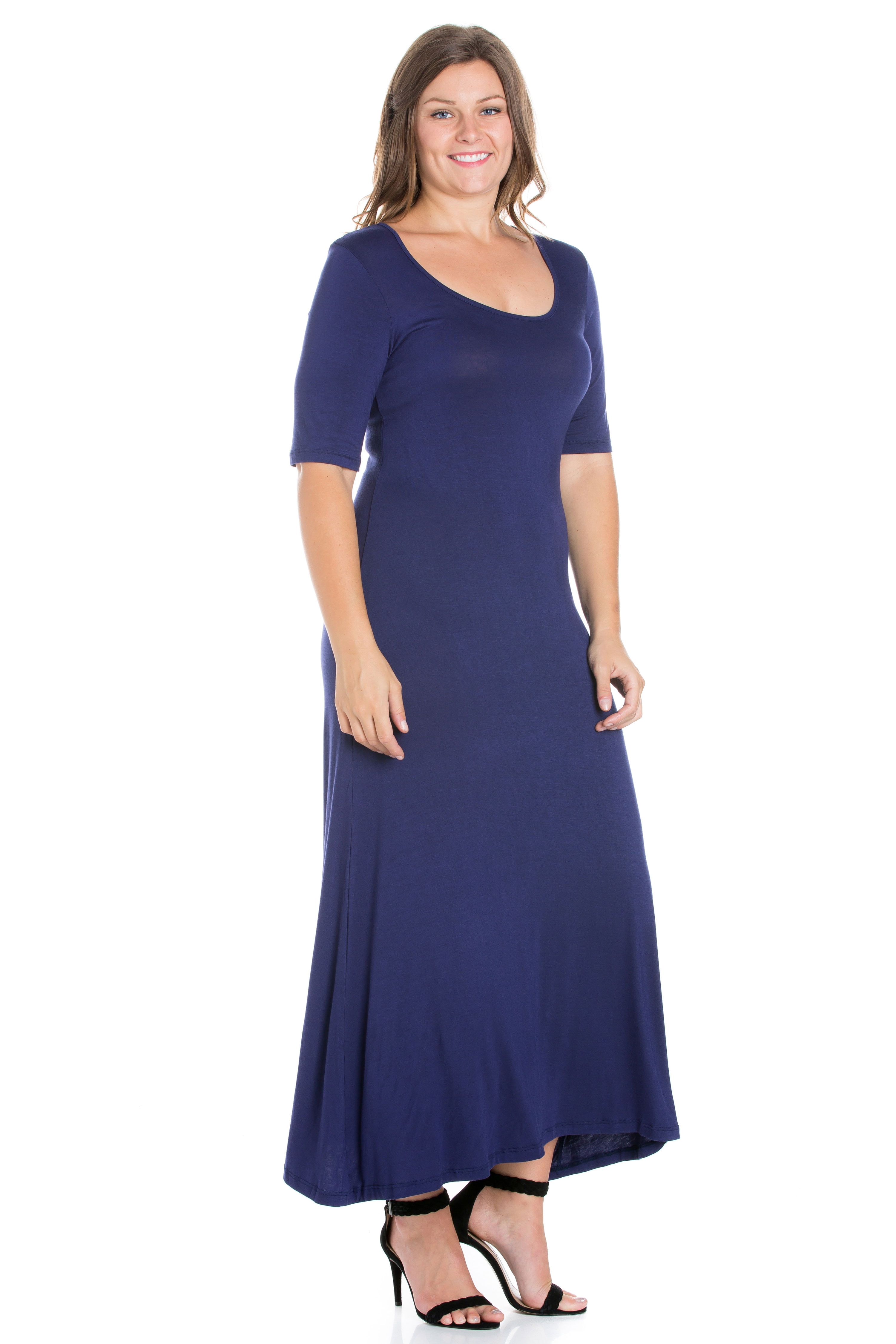 24/7 Women's Plus Size Comfort Apparel Elbow Length Sleeve Plus Size Maxi Dress