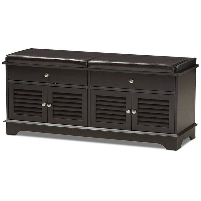 Baxton Studio Leo Faux Leather Shoe Storage Bench in Dark Brown